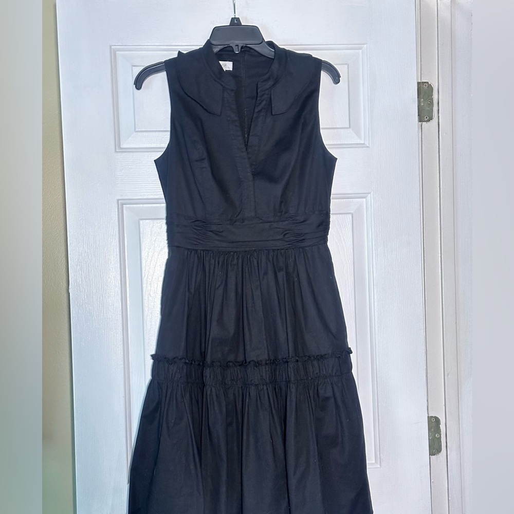 Kay Unger black cotton poplin dress with ruffles, size 4 - Picture 2 of 9